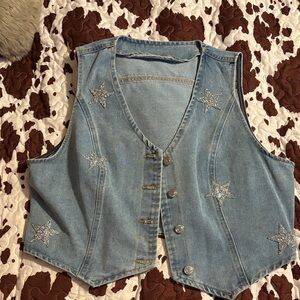 SHEIN Light Blue Denim Vest with Star Accents